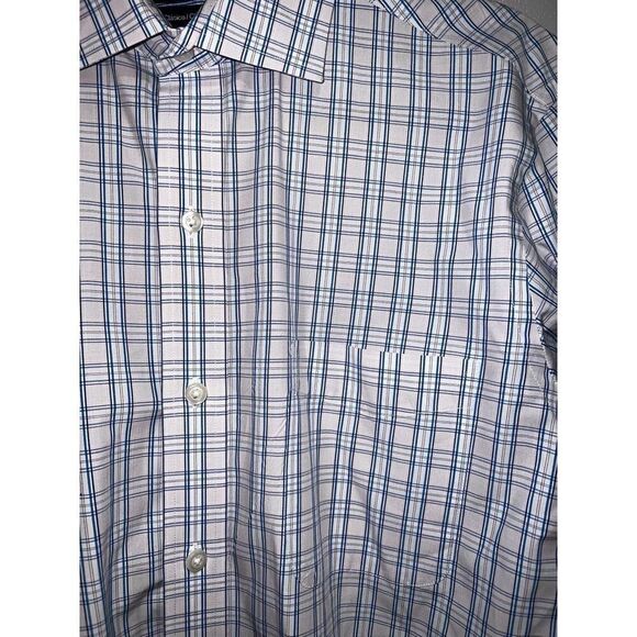 BUTTONED DOWN Luxury Shirt-Medium Supima Cotton-White/Blue Plaid L/S Men’s EUC - Picture 2 of 5